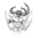devil bench pressing god tattoo design idea
