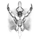 devil bench pressing god tattoo design idea