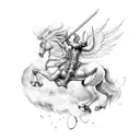 Spartan on a pegasus (horse with wings) holding a spear. tattoo design idea