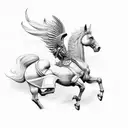 Spartan on a pegasus (horse with wings) holding a spear. tattoo design idea