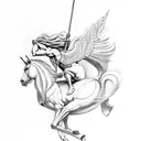 Spartan on a pegasus (horse with wings) holding a spear. tattoo design idea