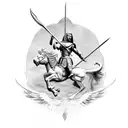 Spartan on a pegasus (horse with wings) holding a spear. tattoo design idea