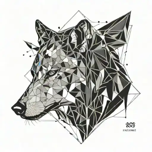 A geometric design incorporating the silhouette of a wolf, representing strength and loyalty tattoo design idea