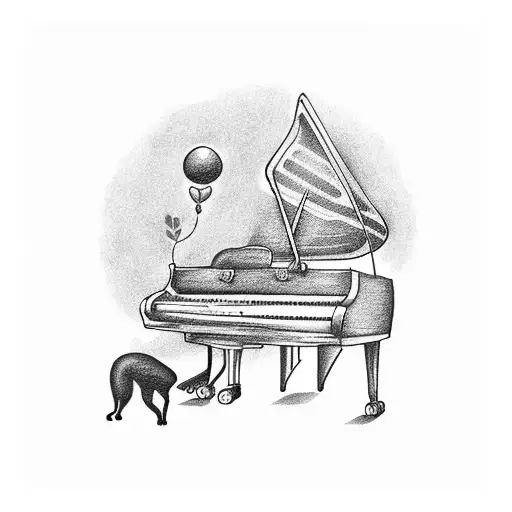 A black cat playing a piano with car keys as the piano keys tattoo design idea