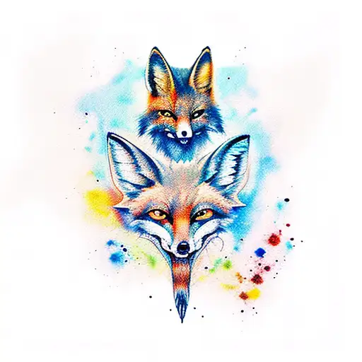 black abstract water color nine tail fox tattoo design idea