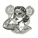 Woman lifting blindfold to look in the mirror tattoo design idea