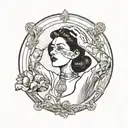 Woman lifting blindfold to look in the mirror tattoo design idea