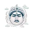 A majestic Cholas king surrounded by a serene mountain landscape tattoo design idea