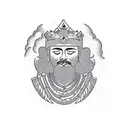 A majestic Cholas king surrounded by a serene mountain landscape tattoo design idea