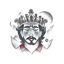 A majestic Cholas king surrounded by a serene mountain landscape tattoo design idea