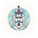 A majestic Cholas king surrounded by a serene mountain landscape tattoo design idea