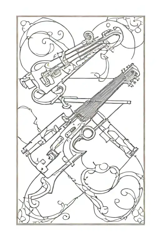 carpenters saw and musical bow tattoo design idea