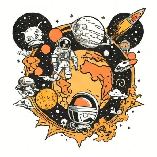 A universe, astronauts, psychedelic mushrooms, lsd, anime, video games, history and planets being sucked into a black ho tattoo design idea
