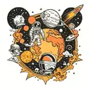 A universe, astronauts, psychedelic mushrooms, lsd, anime, video games, history and planets being sucked into a black ho tattoo design idea