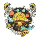 A universe, astronauts, psychedelic mushrooms, lsd, anime, video games, history and planets being sucked into a black ho tattoo design idea