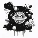 A universe, astronauts, psychedelic mushrooms, lsd, anime, video games, history and planets being sucked into a black ho tattoo design idea