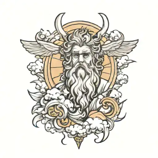 Zeus in sky tattoo design idea