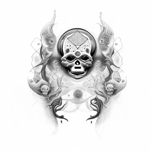 terrifying cosmic being that represents motion and multiplicity, no skull involved. tattoo design idea