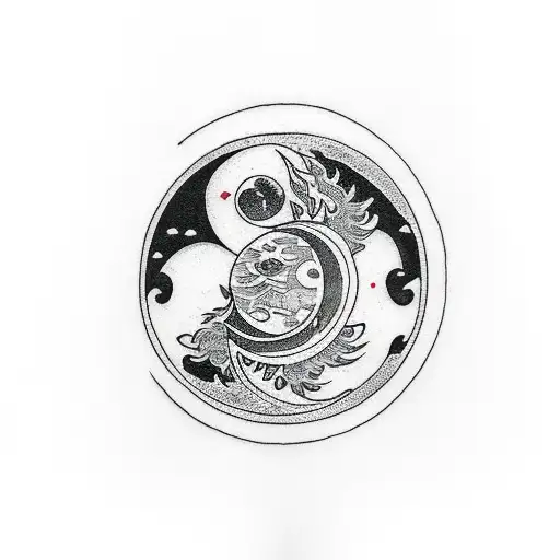 moon with fire tattoo design idea