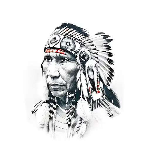 native American shaman with wolf tattoo design idea