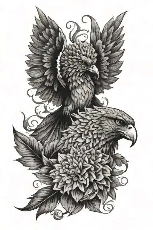 Dahlia and Phoenix  tattoo design idea