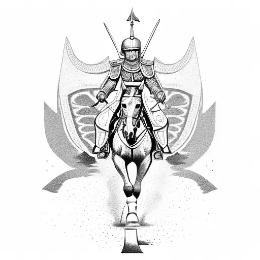 polish hussar on a horse in battle tattoo design idea