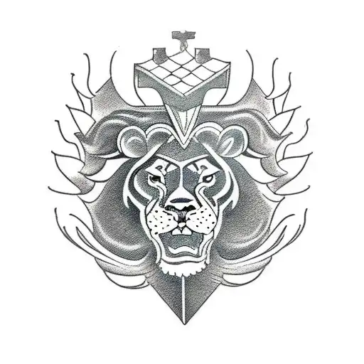 Combine a lionshead with, St Michaels, Spartan and Illuminati tattoo design idea