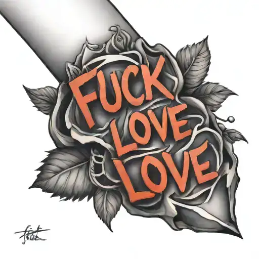the words fuck love cut into forearm  tattoo design idea