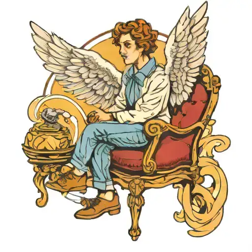 angel on a road, phoenix on chair  tattoo design idea