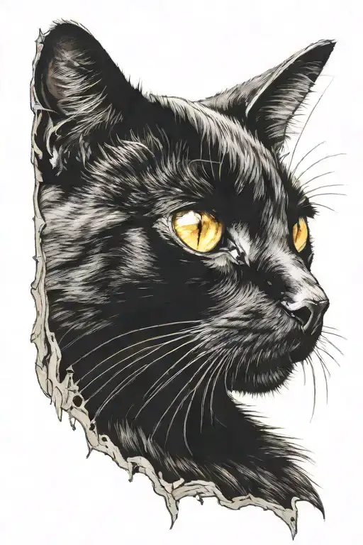 black cat with window looking tattoo design idea