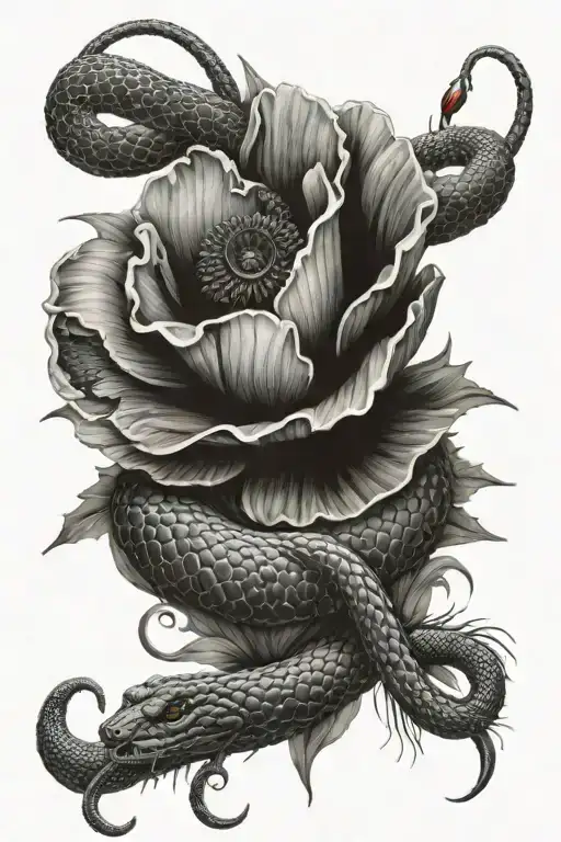 poppy flower and snake wrapped tattoo design idea