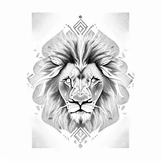 Grey face of Lion with blue eyes tattoo design idea