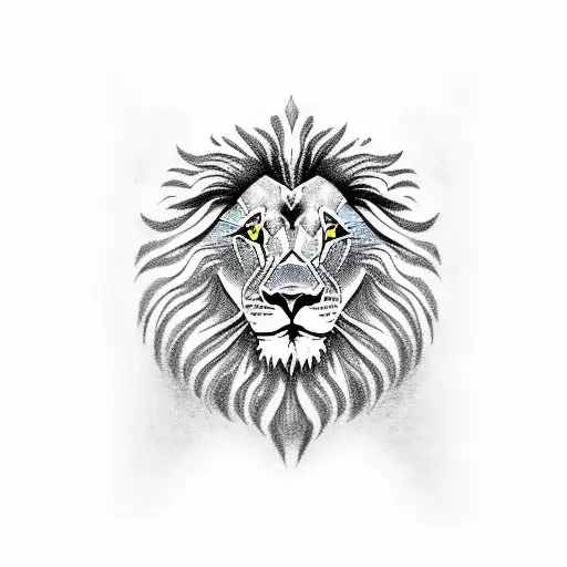Grey face of Lion with blue eyes tattoo design idea