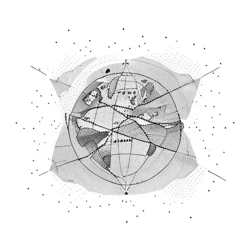 A map of the world with dotted lines tracing the client's travel routes tattoo design idea