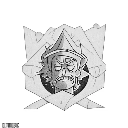 A tattoo design combining elements from Rick and Morty and the Lord of the Rings tattoo design idea