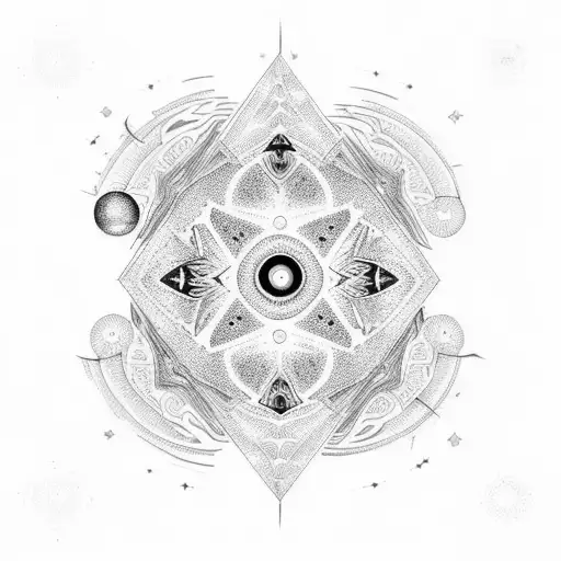 Design a celestial scene with heavenly bodies inspired by African patterns tattoo design idea