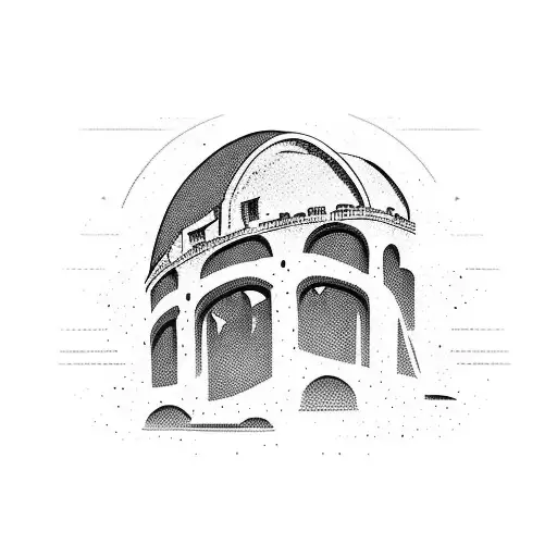 SILHOUETTE GLADIATEUR with CASQUE A L'INTERIEUR in a Roman colosseum setting tattoo design idea