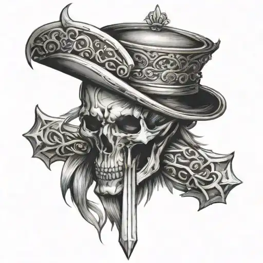 sword with wings and a crown of thorns on top hat tattoo design idea