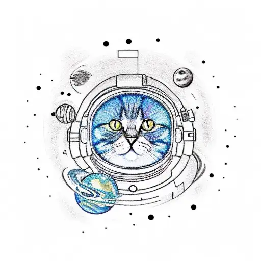 cat outline but the inside is space with stars and planets and etc.  tattoo design idea