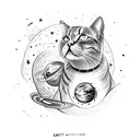 cat outline but the inside is space with stars and planets and etc.  tattoo design idea