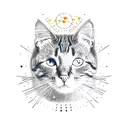 cat outline but the inside is space with stars and planets and etc.  tattoo design idea