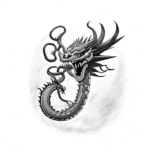 vicious dragon wearing a Cleveland Indians baseball hat on tattoo design idea