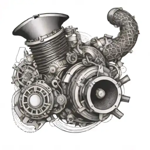 A turbo engine with intricate Japanese patterns tattoo design idea