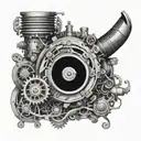A turbo engine with intricate Japanese patterns tattoo design idea