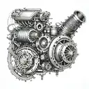 A turbo engine with intricate Japanese patterns tattoo design idea