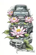 lotus flower and a car turbo with color tattoo tattoo design idea