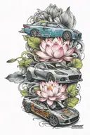 lotus flower and a car turbo with color tattoo tattoo design idea