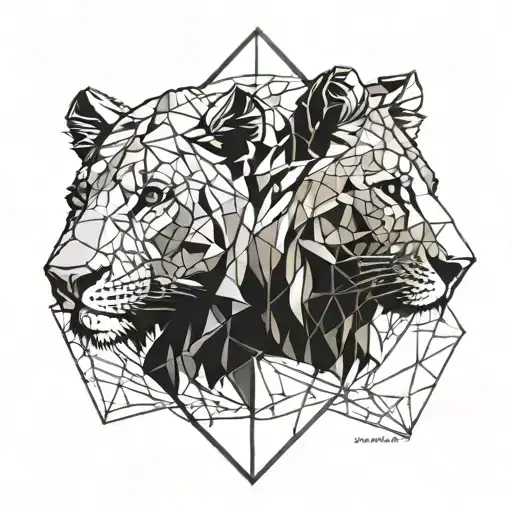 i love my mom rose and Lioness geometric design incorporating tattoo design idea