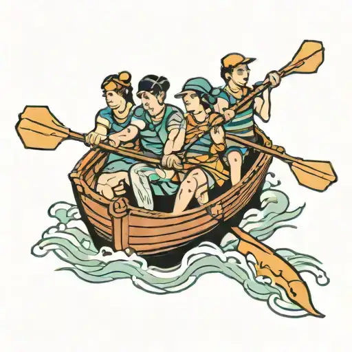 four people rowing a boat tattoo design idea