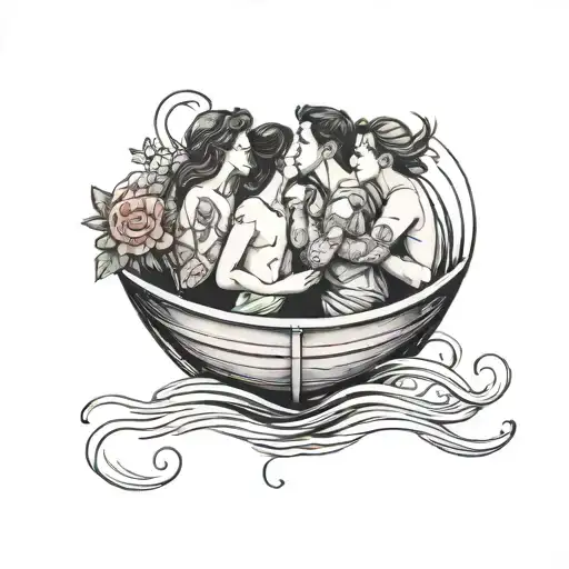 four people kissing in a boat tattoo design idea